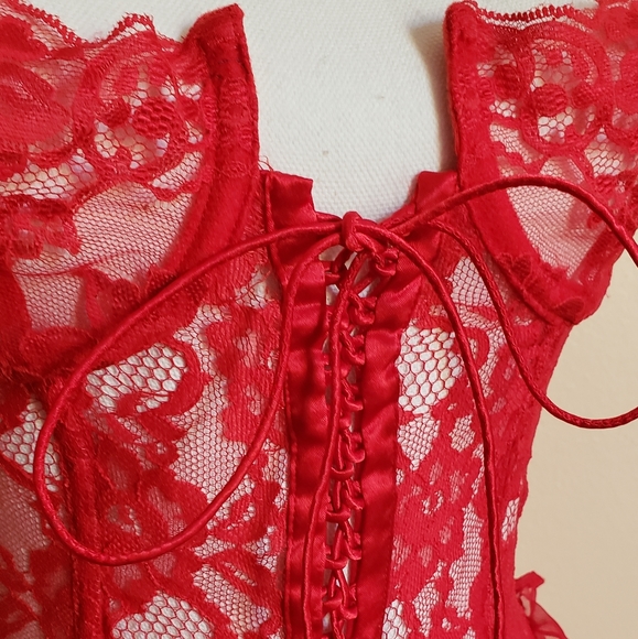 Vintage red corset bustier garter top Victoria's Secret - Picture 3 of 7